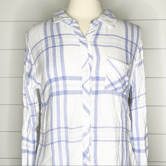 Rails Hunter Plaid Soft Flannel Button Up Shirt Blue White Size Small - Picture 3 of 10